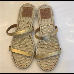 Tory Burch gold slide sandals